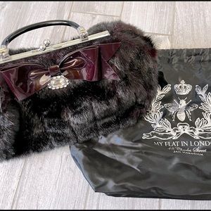 My Flat In London Jubilee Mink Fur Frame Bag with Bow Snap Closure